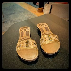 Nine West Gold Embellished NW Rethink Flat Sandal